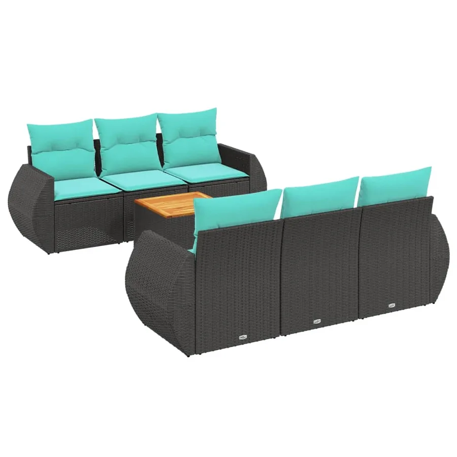 Ensemble de canapé de jardin 7 pcs avec coussins noir résine tressée - 2