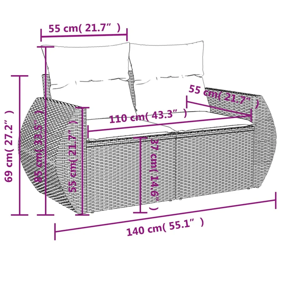 Salon de jardin 8 pcs avec coussins noir résine tressée - 8