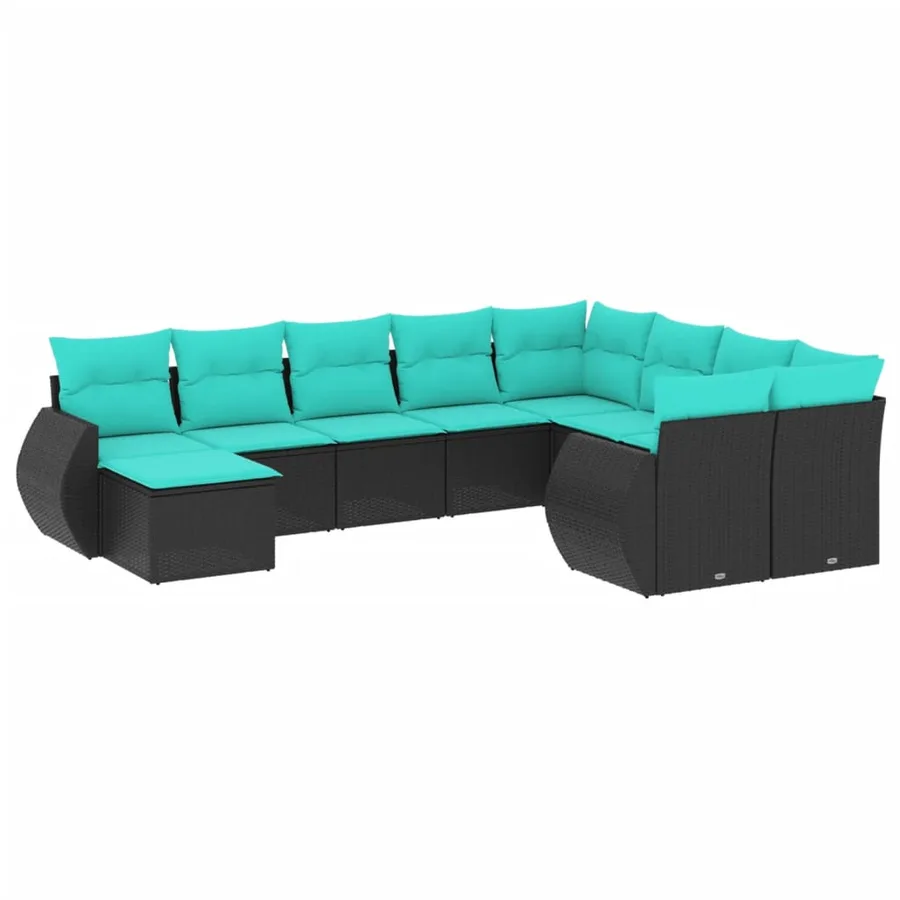 Ensemble de canapé de jardin 10 pcs avec coussins noir résine tressée - 2