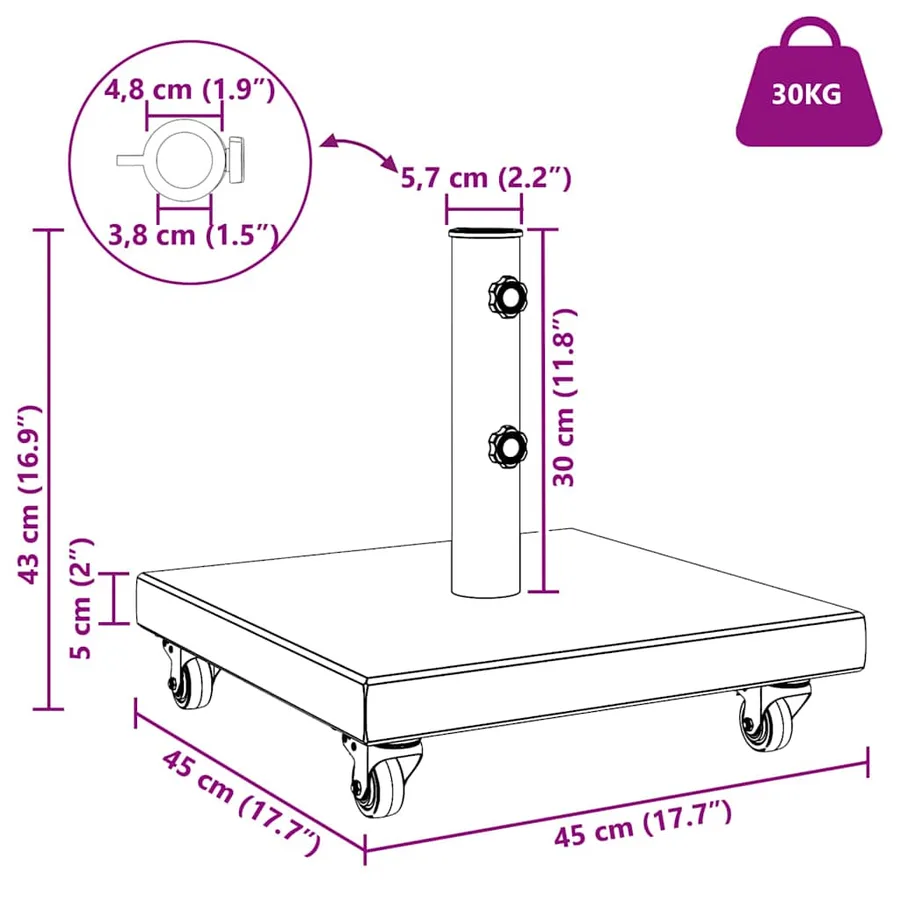 Pied de parasol 30kg Gris Granite Carré - 13