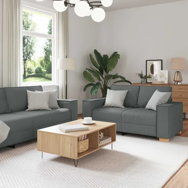 Canapé 3 pcs Gris foncé 220 x 80 x 84 cm Tissu en lin mélangé