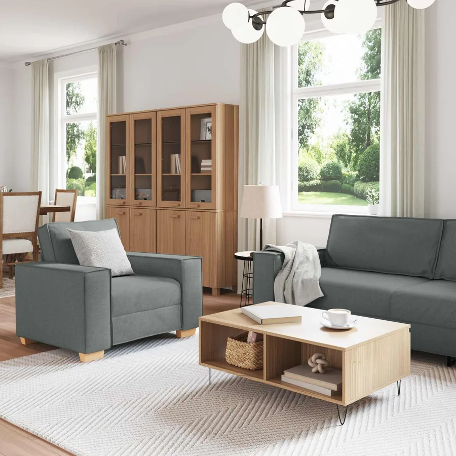 Canapé 3 pcs Gris foncé 220 x 80 x 84 cm Tissu en lin mélangé - 3