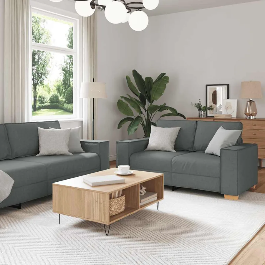 Ensemble de canapé 2 pcs avec coussins en tissu gris foncé