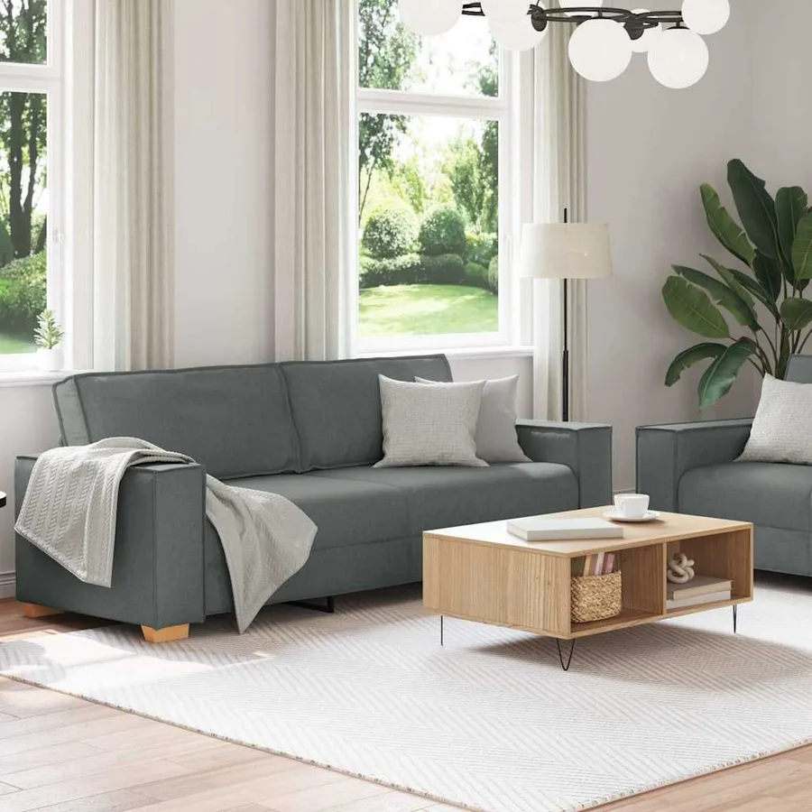 Ensemble de canapé 2 pcs avec coussins en tissu gris foncé - 3