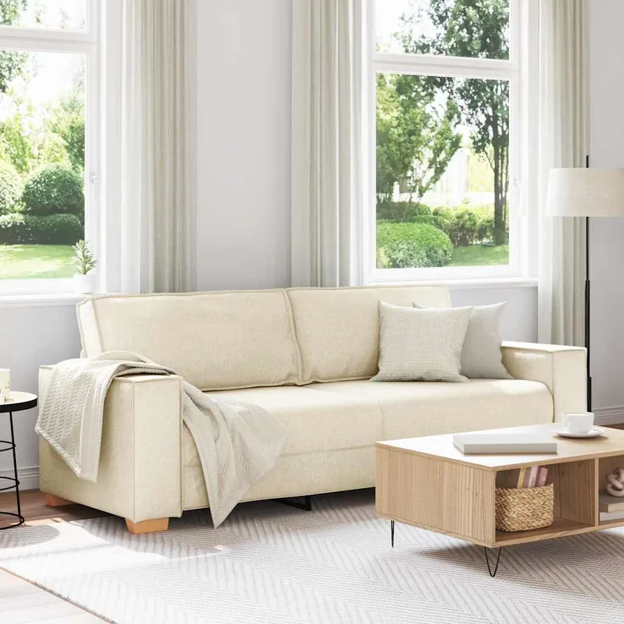 Sofa 3 places Beige 220 cm Tissu en lin mélangé