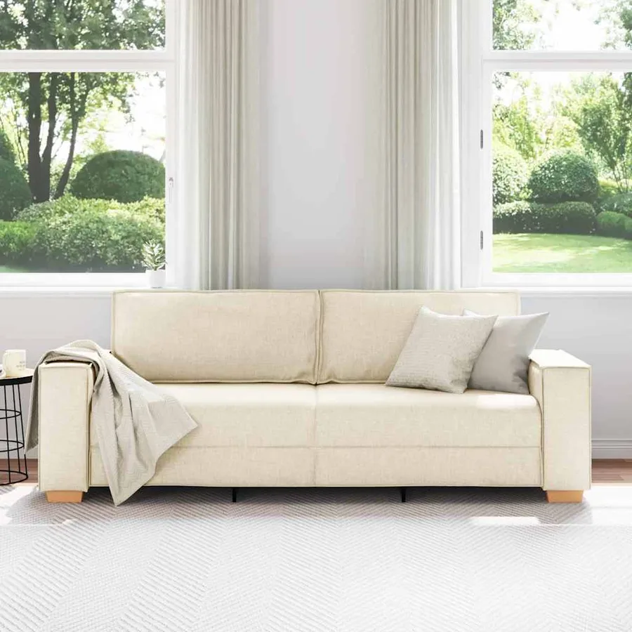 Sofa 3 places Beige 220 cm Tissu en lin mélangé - 3