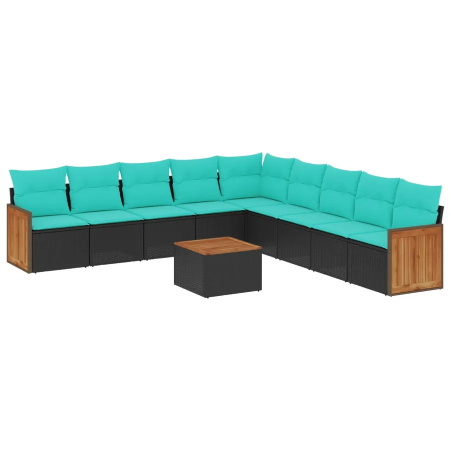 Ensemble de canapé de jardin 10 pcs avec coussins noir résine tressée - 2