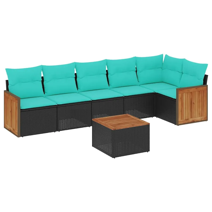 Ensemble de canapé de jardin 7 pcs avec coussins noir résine tressée - 2
