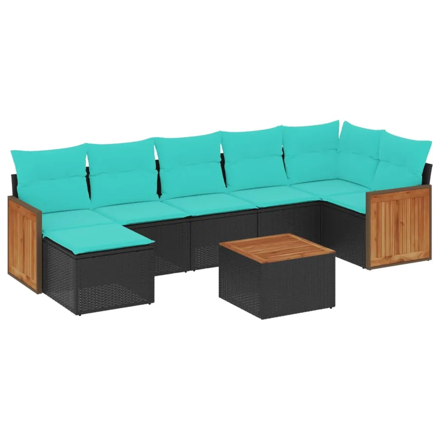 Ensemble de canapé de jardin 8 pcs avec coussins noir résine tressée - 2