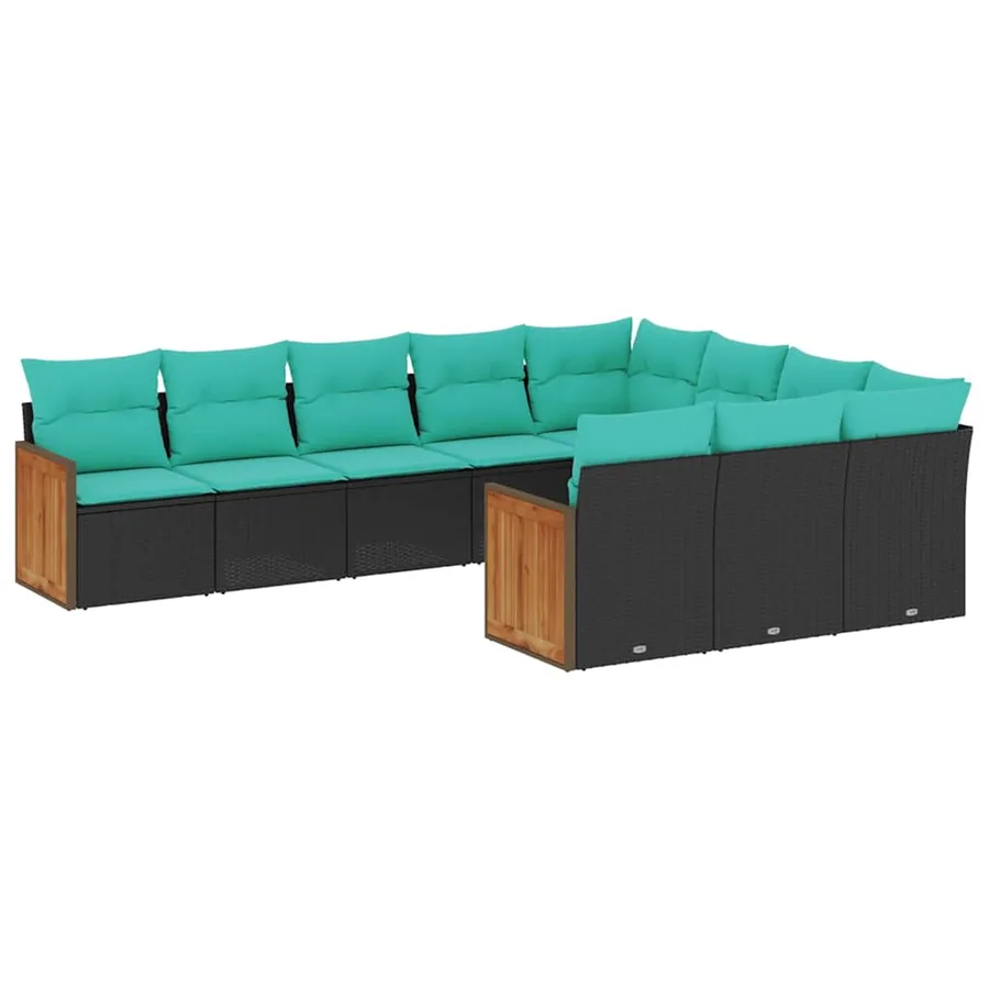 Salon de jardin 10 pcs avec coussins noir résine tressée - 2