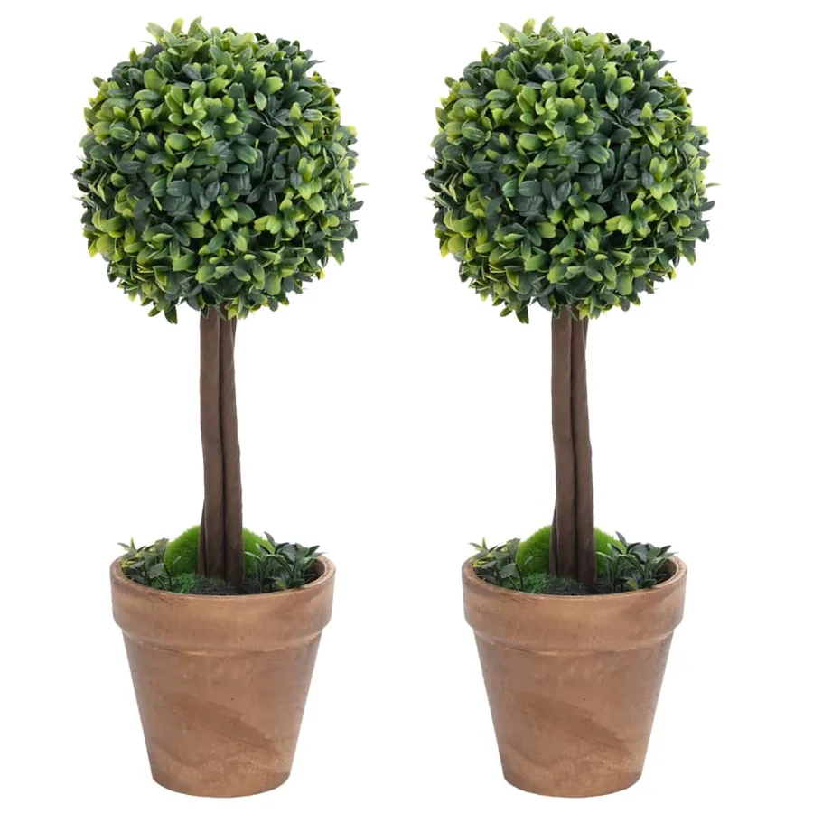 Plantes de buis artificiel 2 pcs avec pots Boule Vert 33 cm