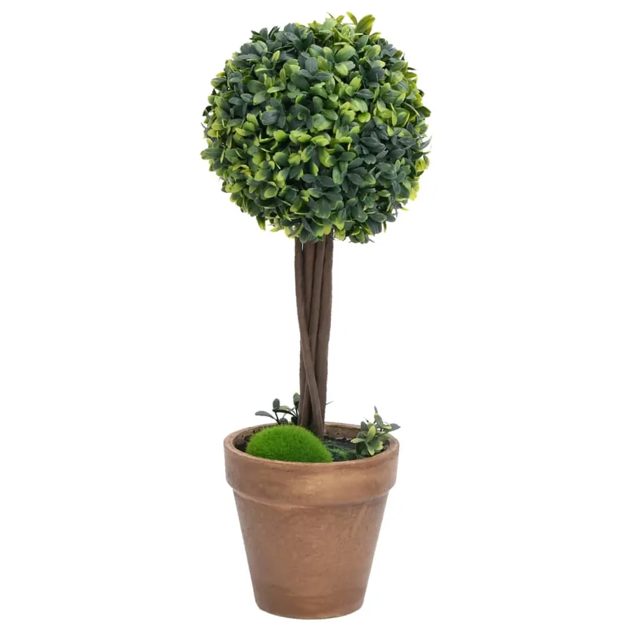 Plantes de buis artificiel 2 pcs avec pots Boule Vert 33 cm - 2