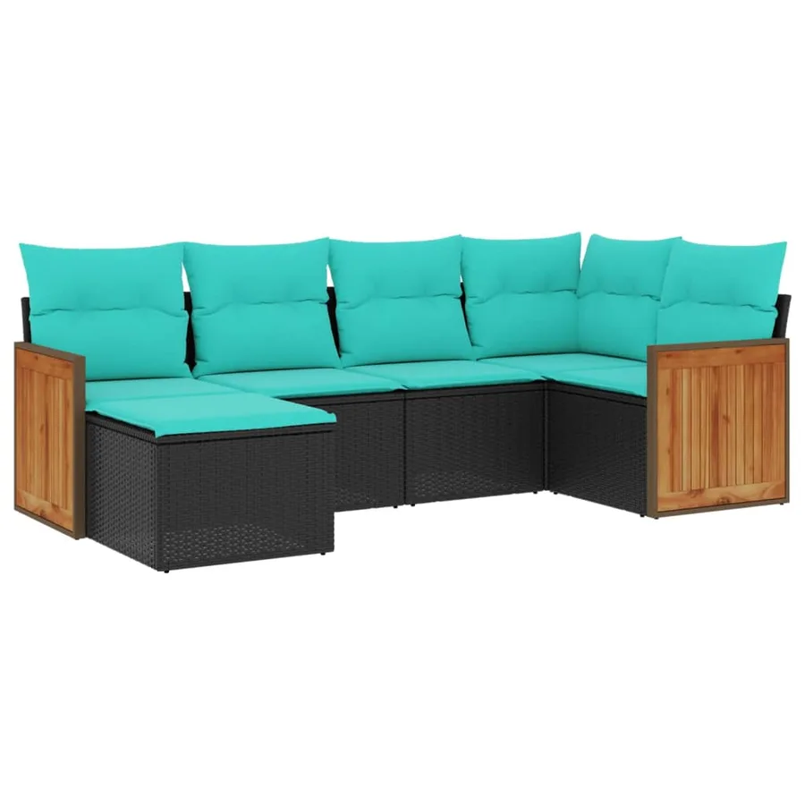 Salon de jardin 6 pcs avec coussins noir résine tressée - 2