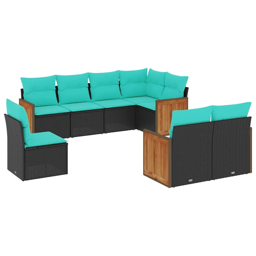 Salon de jardin 8 pcs avec coussins noir résine tressée - 2