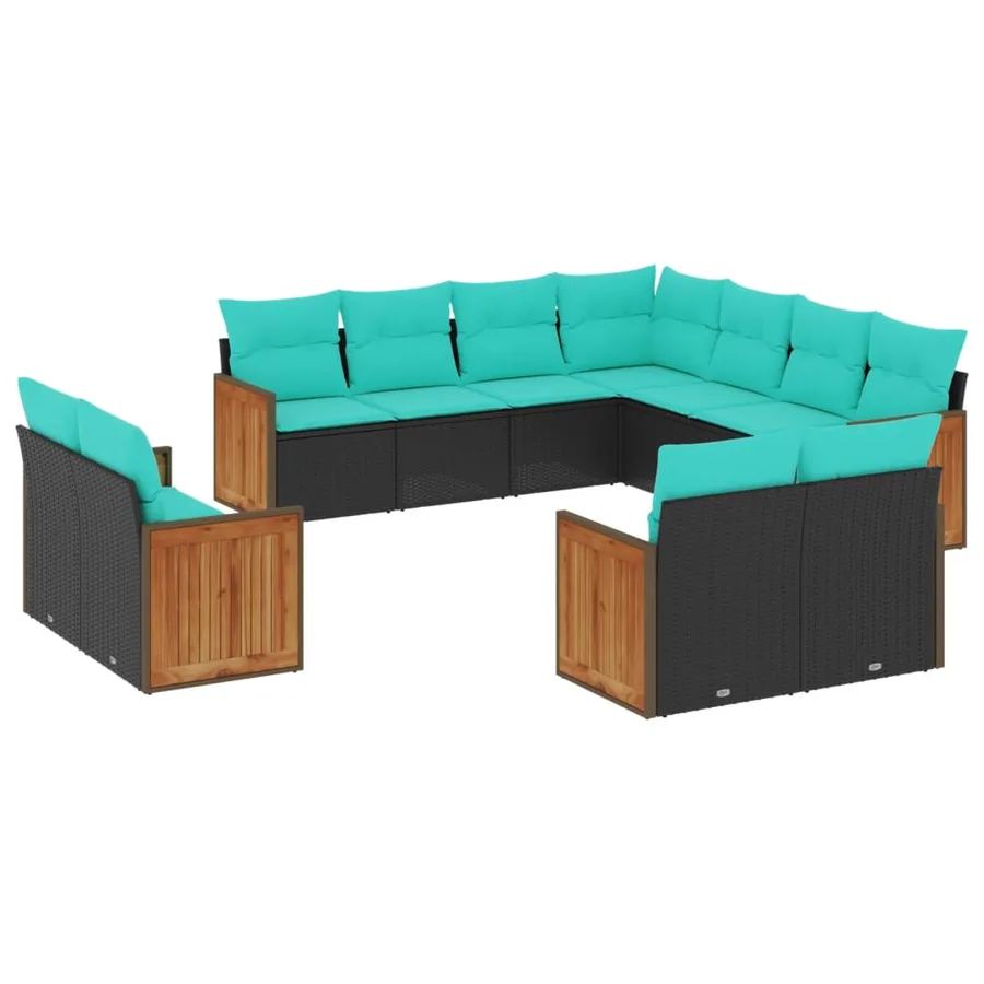 Ensemble de canapé de jardin 11 pcs avec coussins noir résine tressée - 2