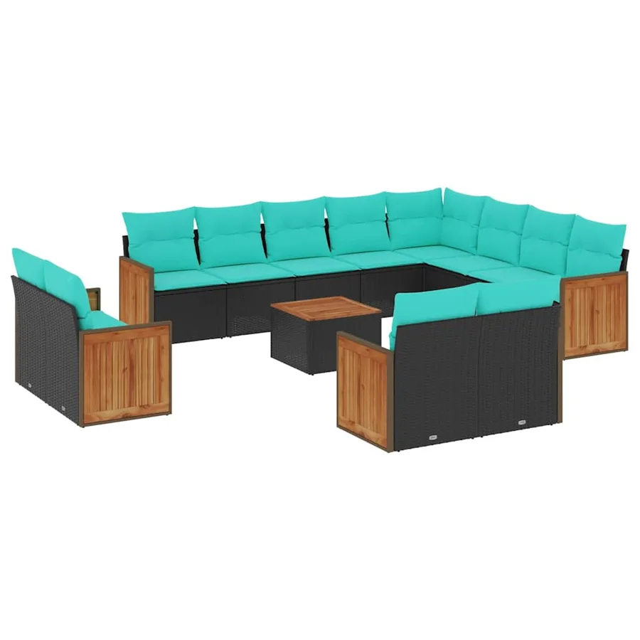 Ensemble de canapé de jardin 13 pcs avec coussins noir résine tressée - 2