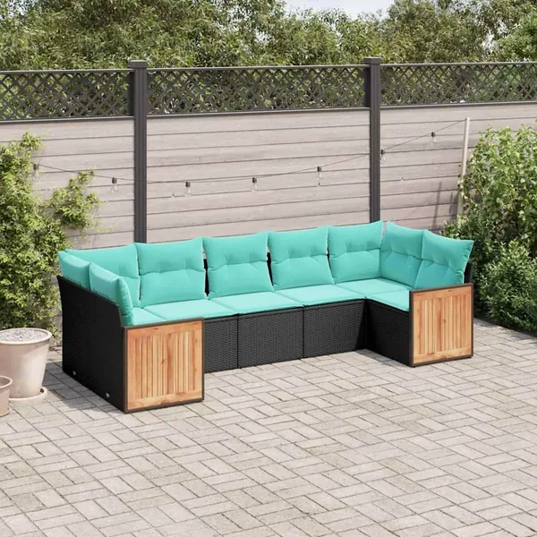 Salon de jardin 7 pcs avec coussins noir résine tressée 62 x 62 x 69 cm - 59,8 kg