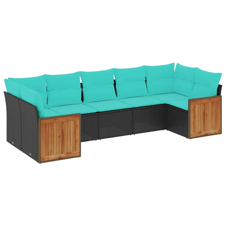 Salon de jardin 7 pcs avec coussins noir résine tressée 62 x 62 x 69 cm - 59,8 kg - 2