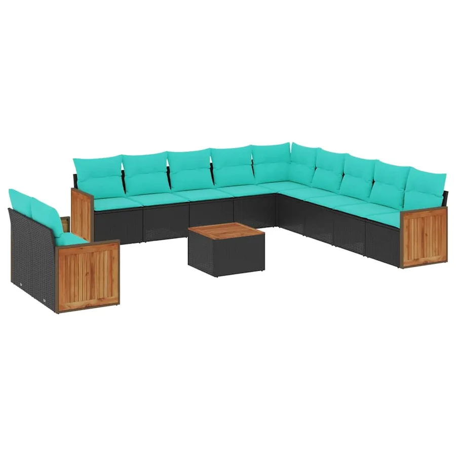 Ensemble de canapé de jardin 12 pcs avec coussins noir résine tressée - 2