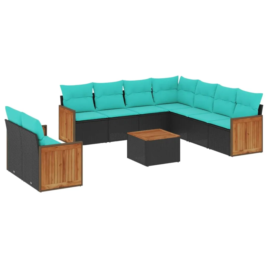 Ensemble de canapé de jardin 10 pcs avec coussins noir résine tressée - 2