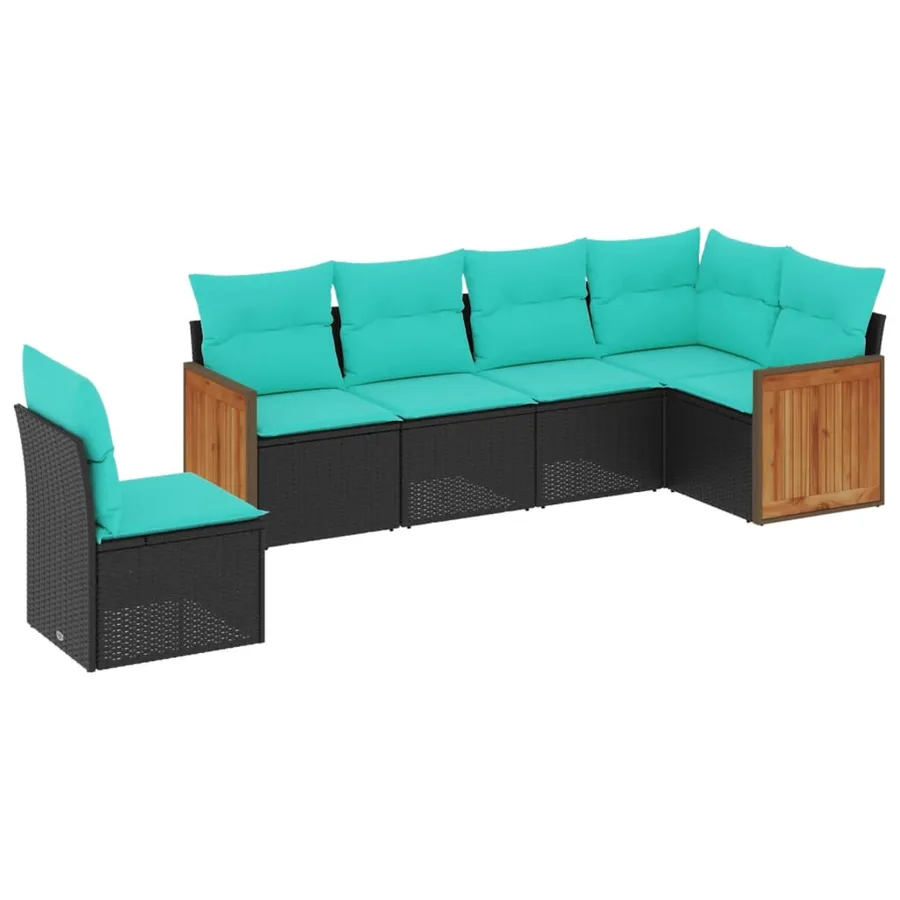 Salon de jardin 6 pcs avec coussins noir résine tressée - 2