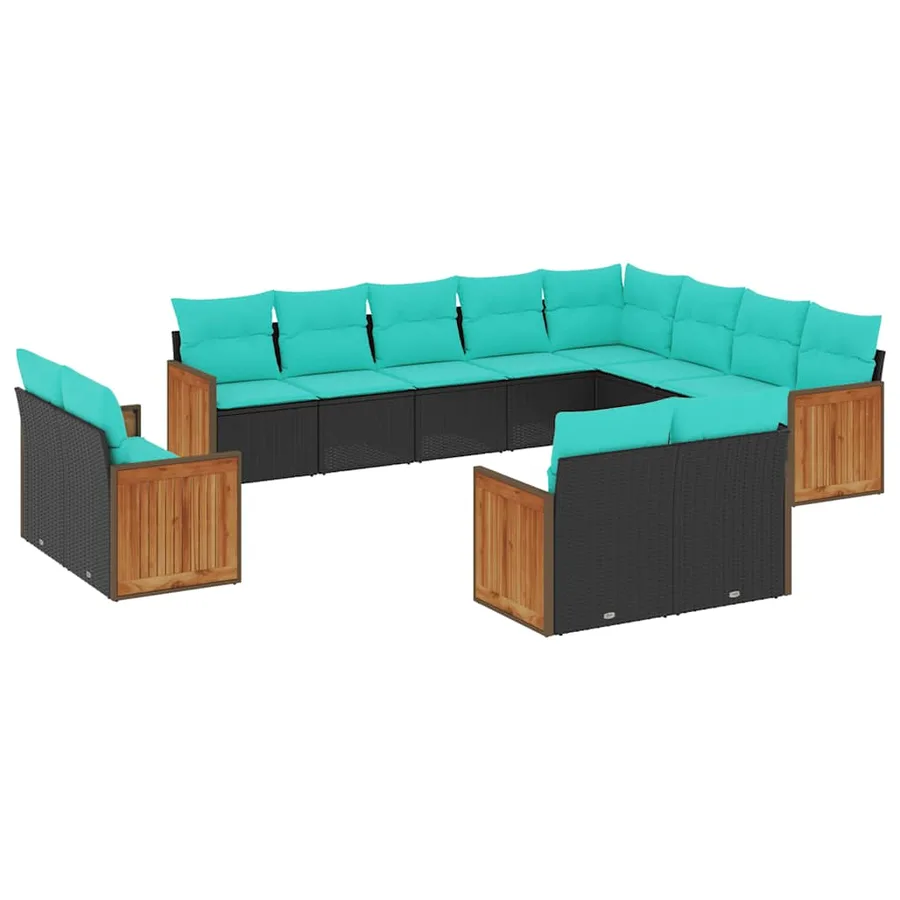 Ensemble de canapé de jardin 12 pcs avec coussins noir résine tressée - 2
