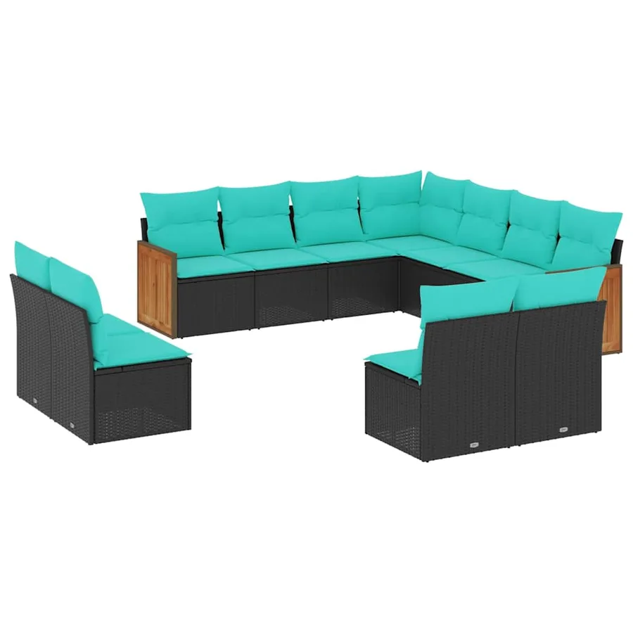 Salon de jardin 11 pcs avec coussins noir résine tressée - 2
