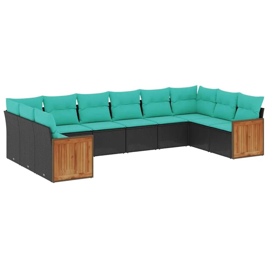 Salon de jardin 10 pcs avec coussins noir résine tressée - 2