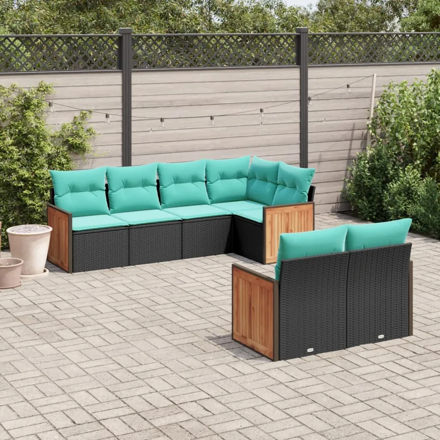 Salon de jardin 7 pcs avec coussins noir résine tressée 62 x 62 x 69 cm - 64,0 kg