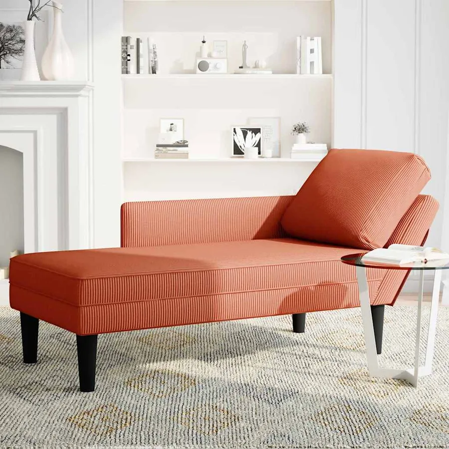 Chaise longue avec coussin rouge orange tissu en velours côtelé - 3