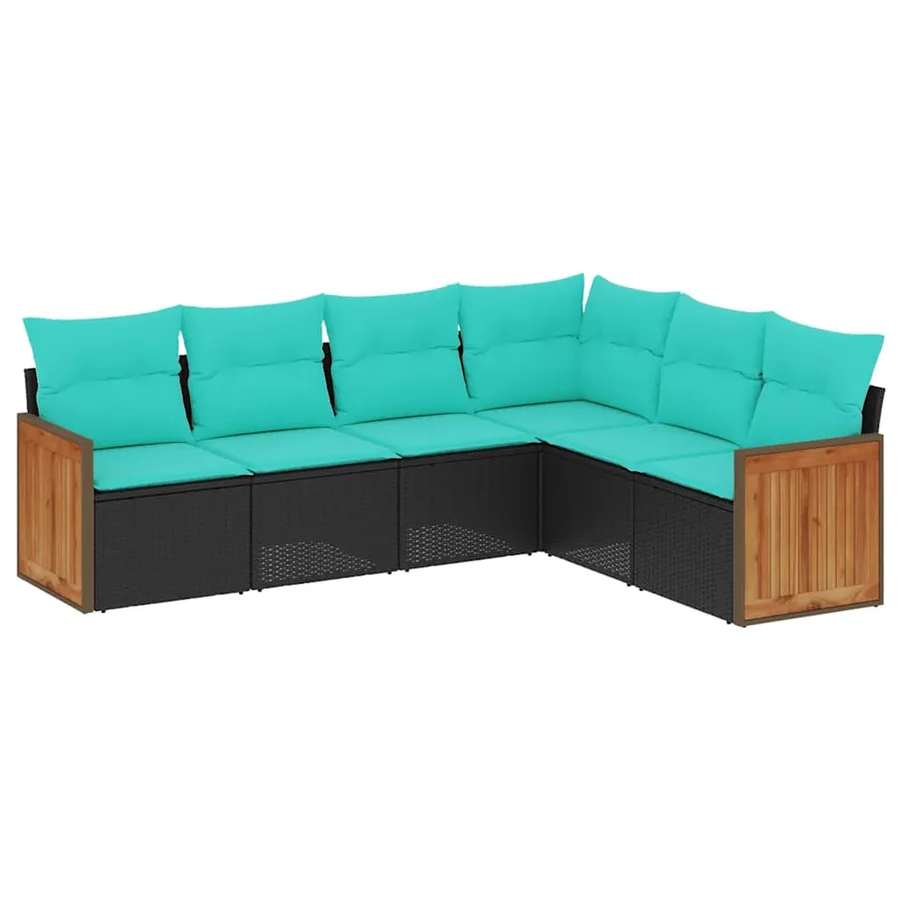 Salon de jardin 6 pcs avec coussins noir résine tressée - 2