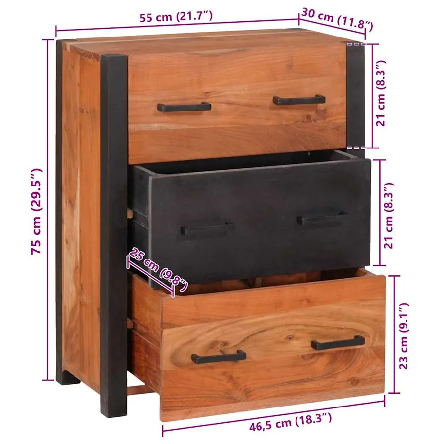 Buffet avec tiroir Marron 55 x 30 x 75 cm Bois d'Acacia Massif - 13