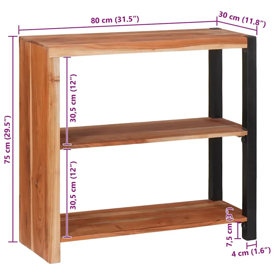 Étagère Marron 80 x 30 x 75 cm Bois d'Acacia Massif - 12
