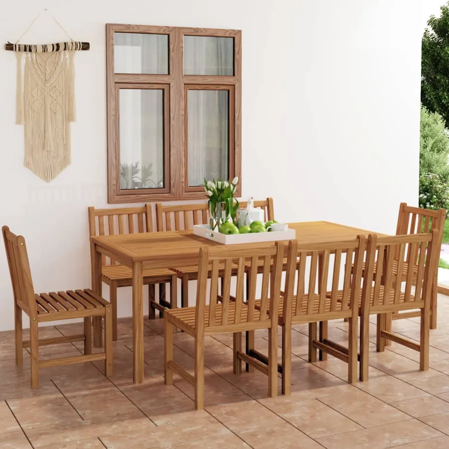 Ensemble de salle à manger de jardin 9 pièces 180 x 90 cm en bois de teck massif