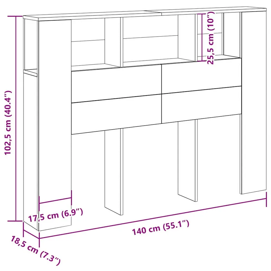 Cabinet de Tête de Lit Chêne noir Bois d'ingénierie - 12