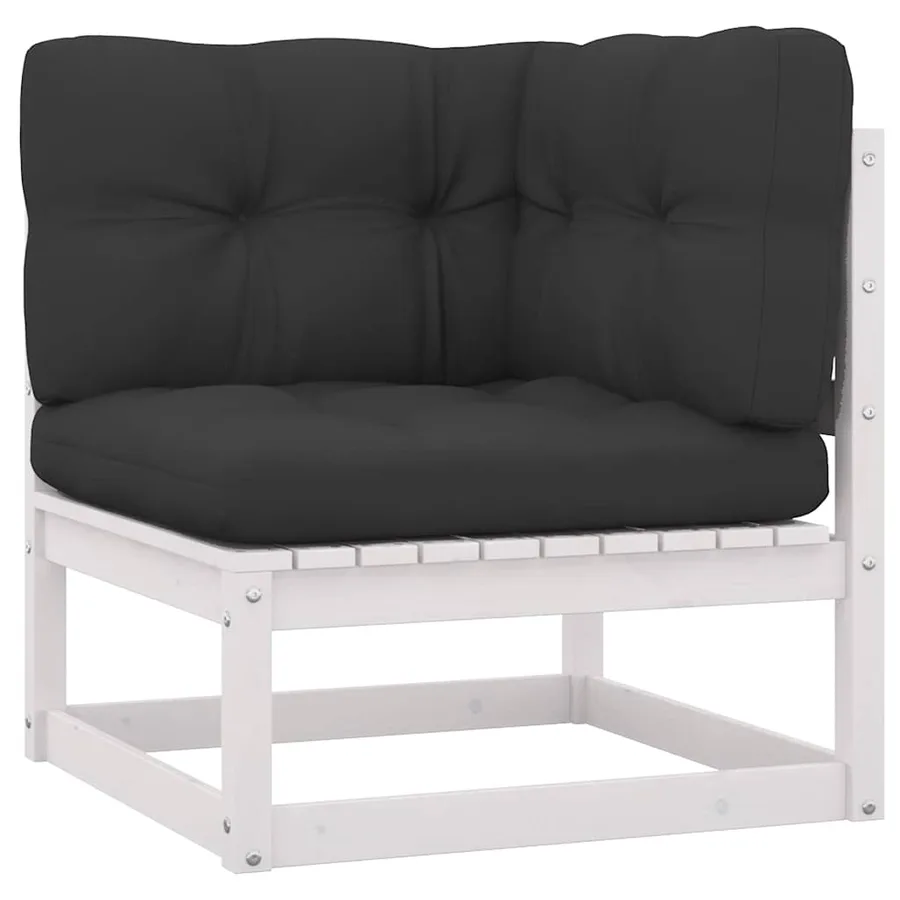 Salon de jardin 11 pcs avec coussins Blanc Bois de pin massif - 4