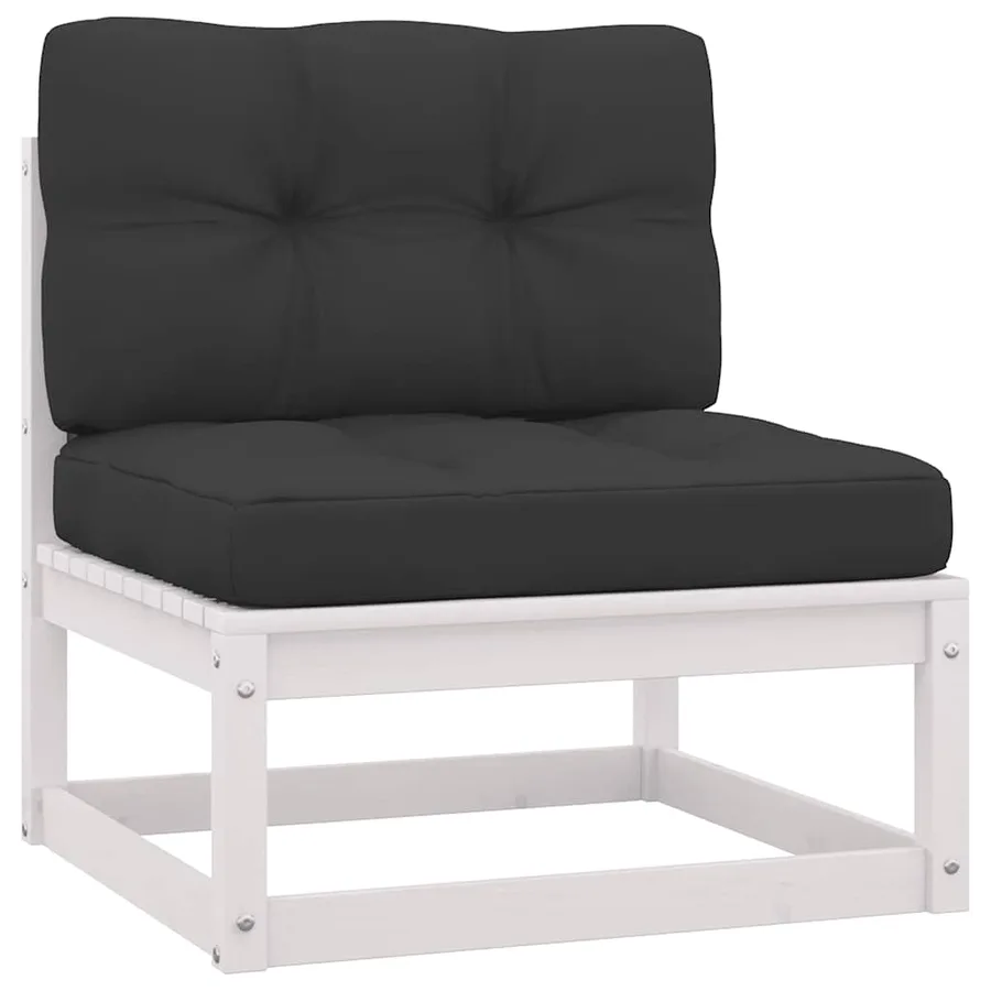 Salon de jardin 11 pcs avec coussins Blanc Bois de pin massif - 5