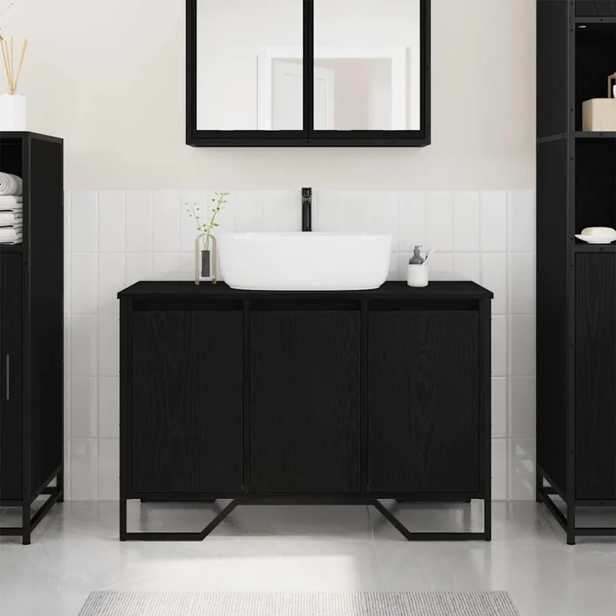 Meuble de Lavabo de Salle de Bain Chêne noir 91 x 35 x 60 cm