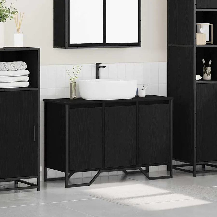 Meuble de Lavabo de Salle de Bain Chêne noir 91 x 35 x 60 cm - 4