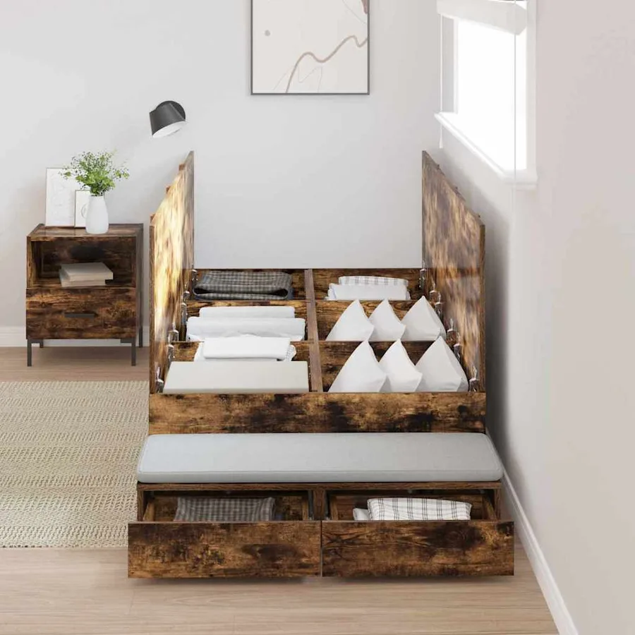 Cadre de lit avec rangement Chêne fumé 90 cm Bois d'ingénierie - 3