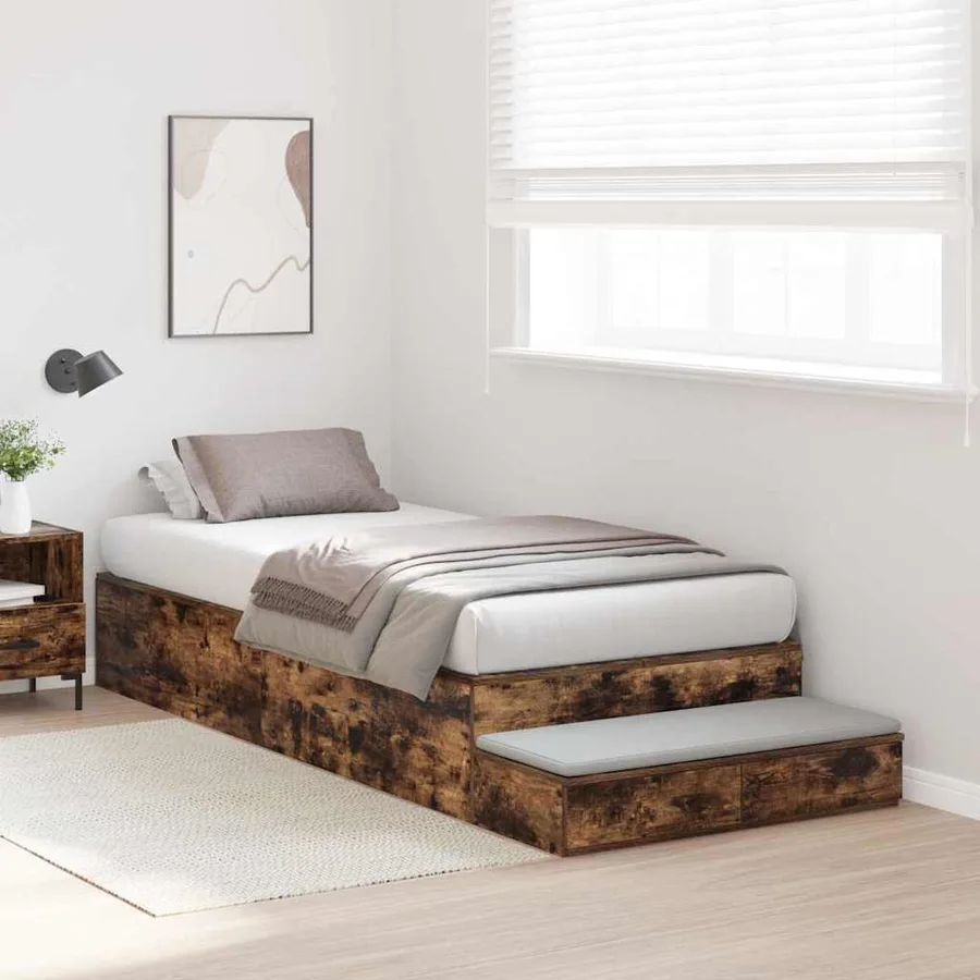 Cadre de lit avec rangement Chêne fumé 90 cm Bois d'ingénierie - 4