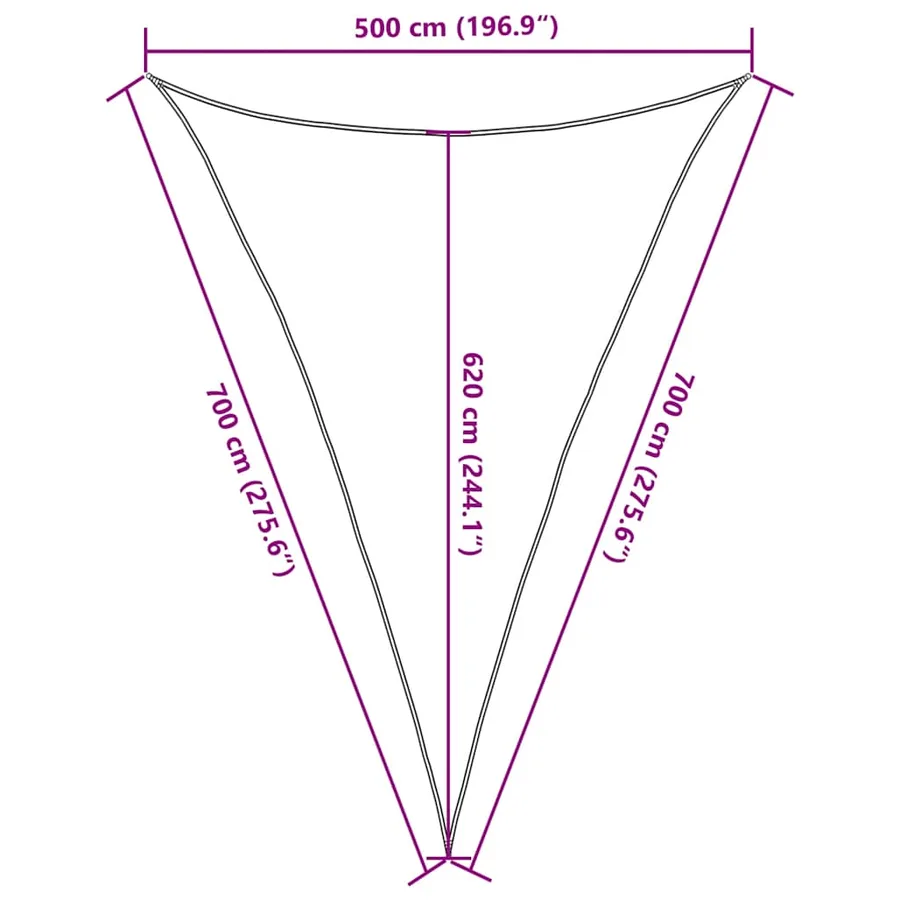 Voile d'ombrage 160 g/m² triangulaire sable 5x7x7 m PEHD - 10
