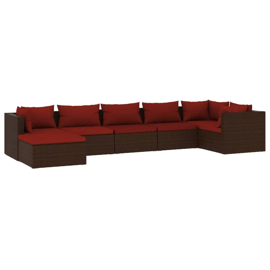 Salon de jardin 7 pcs avec coussins Résine tressée Marron - 2