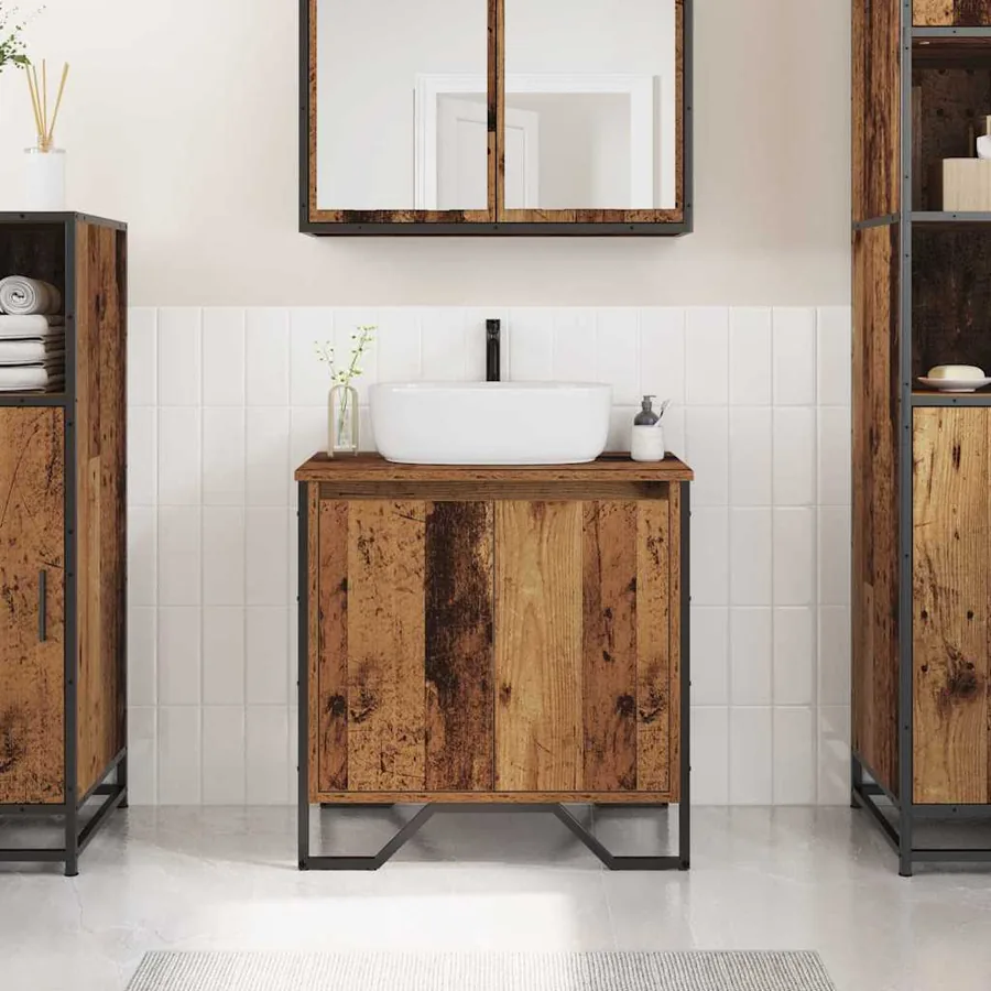 Meuble de Lavabo de Salle de Bain Bois Ancien 60 x 35 x 60 cm