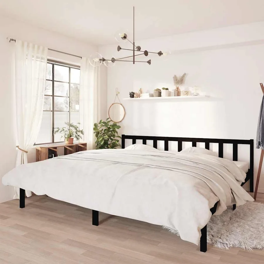 Cadre de lit sans matelas noir bois massif 200x200 cm