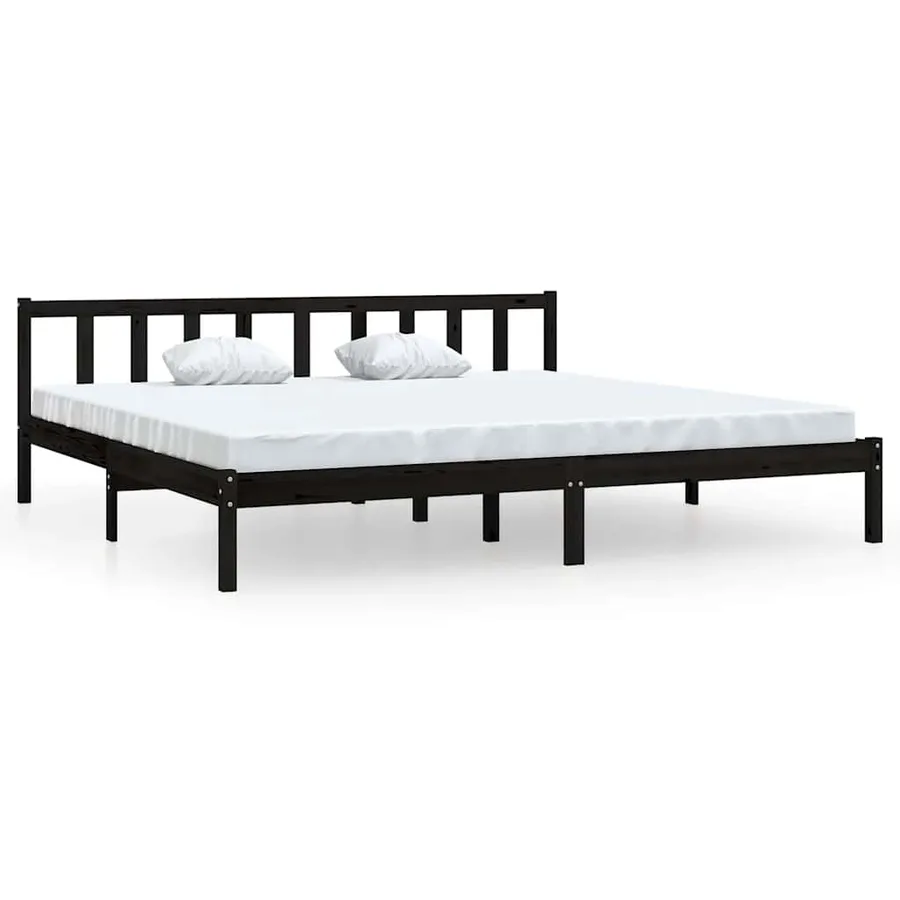 Cadre de lit sans matelas noir bois massif 200x200 cm - 2