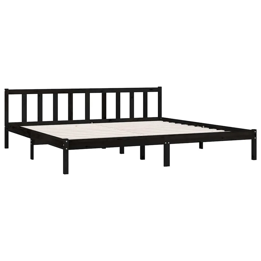 Cadre de lit sans matelas noir bois massif 200x200 cm - 3