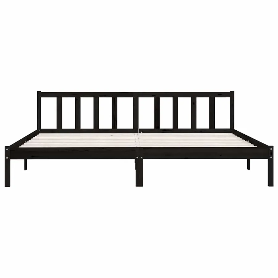 Cadre de lit sans matelas noir bois massif 200x200 cm - 4