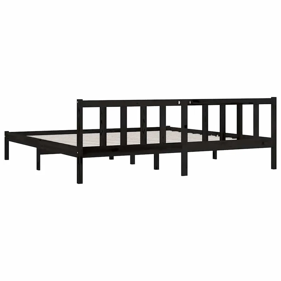 Cadre de lit sans matelas noir bois massif 200x200 cm - 5
