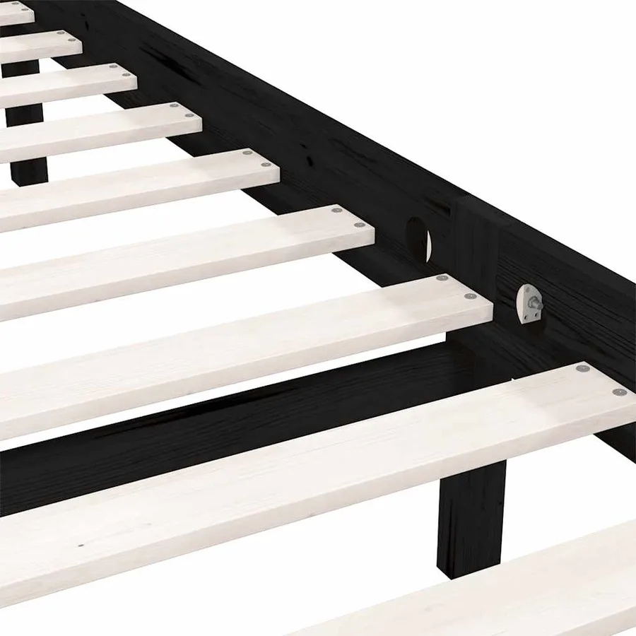 Cadre de lit sans matelas noir bois massif 200x200 cm - 7